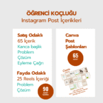 Öğrenci Koçluğu Instagram Paketi ( 90 Adet Post İçerik + 65 Adet Post Canva Şablon) - Görsel 2