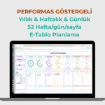 Performas Göstergeli Yıllık, Haftalık Planlayıcı, Günlük Program Planlayıcı, Görev İzleyici, Yapılacaklar Listesi, Günlük Kontrol Listesi, Alışkanlık Planlayıcı, Üretkenlik Planlayıcı, Gündem Google E-Tabloları